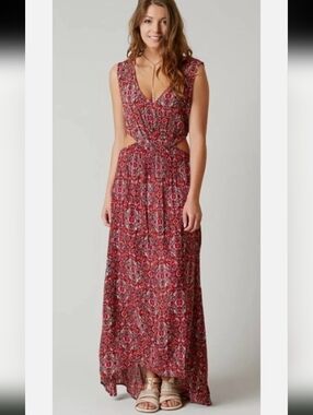 Billabong Pink and Orange Floral Cut Out Maxi Dress